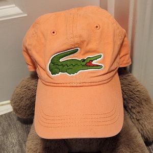 LACOSTE "Big Croc" logo strapback hat, Coral, One size